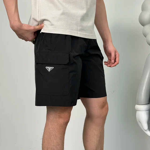 Item ID 9054 PRA Recycled Nylon Series Enamel Triangle Logo Elastic Bundle Rope Waist Casual Shorts