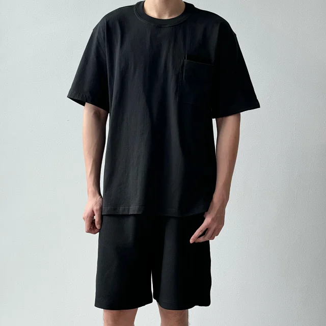Item ID 9064 D1OR Dark Jacquard Cotton Blended Plain Knitted Oblique Printed Casual Shorts