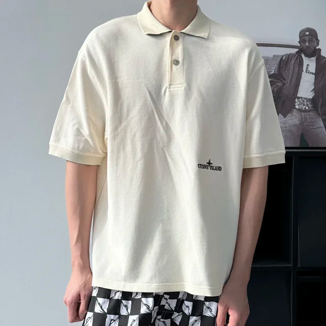 Item ID 9065 SI Customized Vermilion Cloth FLOOFIT Old Money Style LOGO Button Short Sleeve Polo Shirt