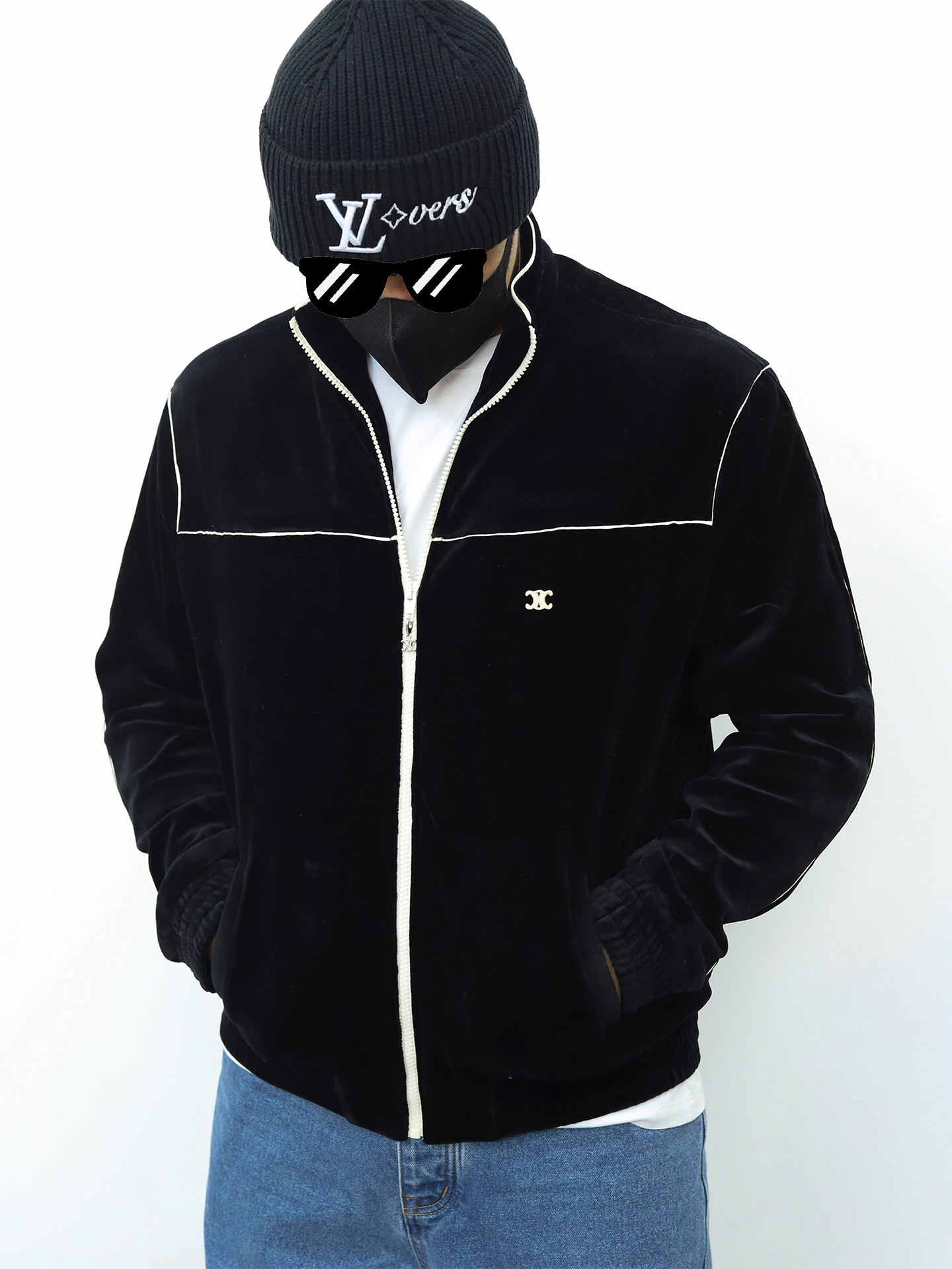 celine赛琳拉链绒感夹克 黑色