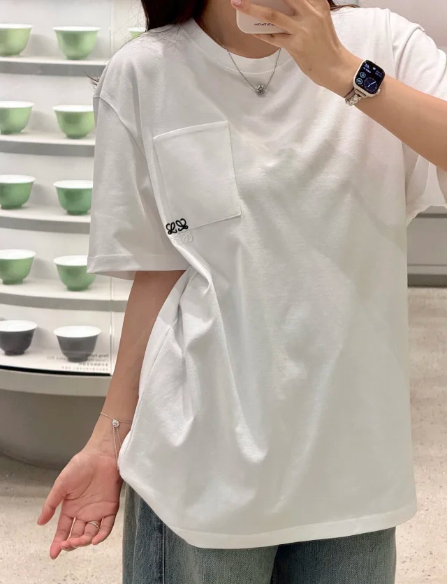 Item ID 9086 LOE Two Color Fixed Dyeing Yarn Precollection Series Cotton Solid Color Short Sleeve T-shirt Loose Edition