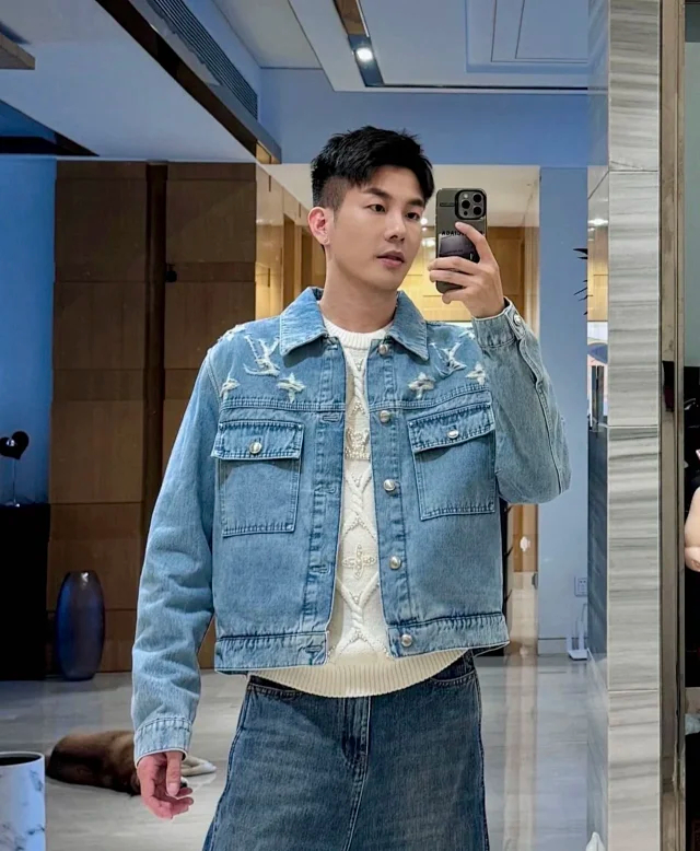 Item ID 9113 1V High-end custom FW26 Logo single-breasted lapel pocket long-sleeved denim jacket