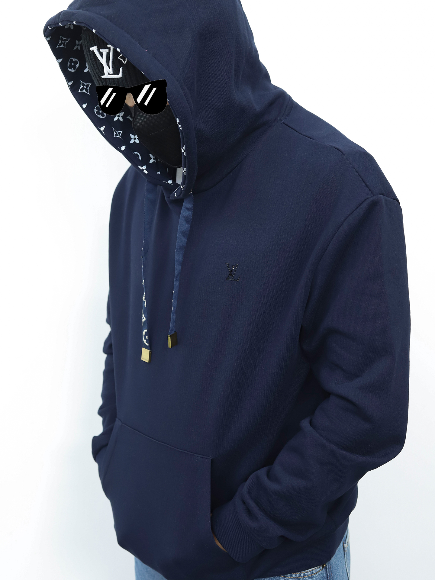 LV连帽抽绳印花卫衣 蓝色