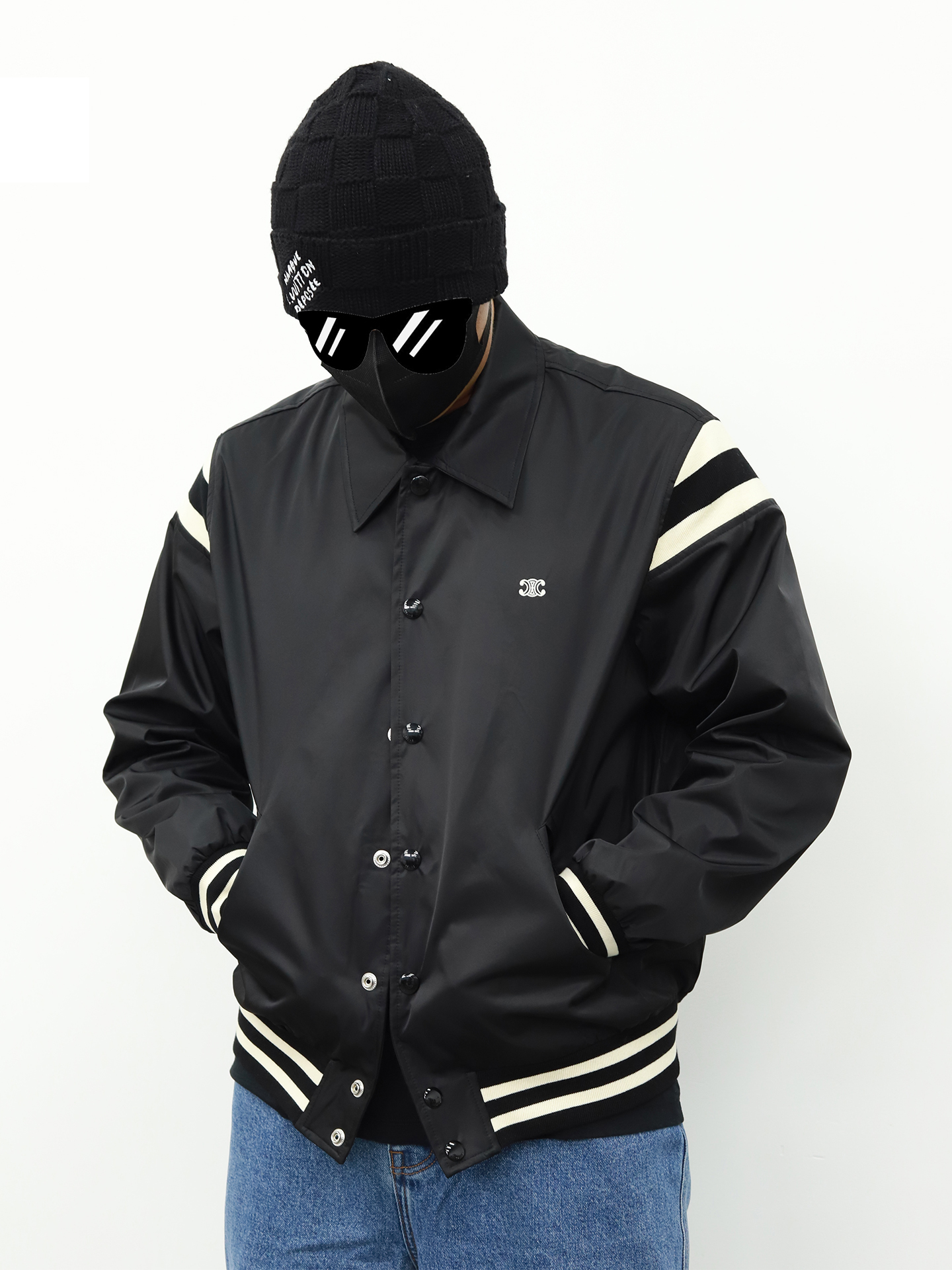 Celine 领子棒球扣子夹克 黑色