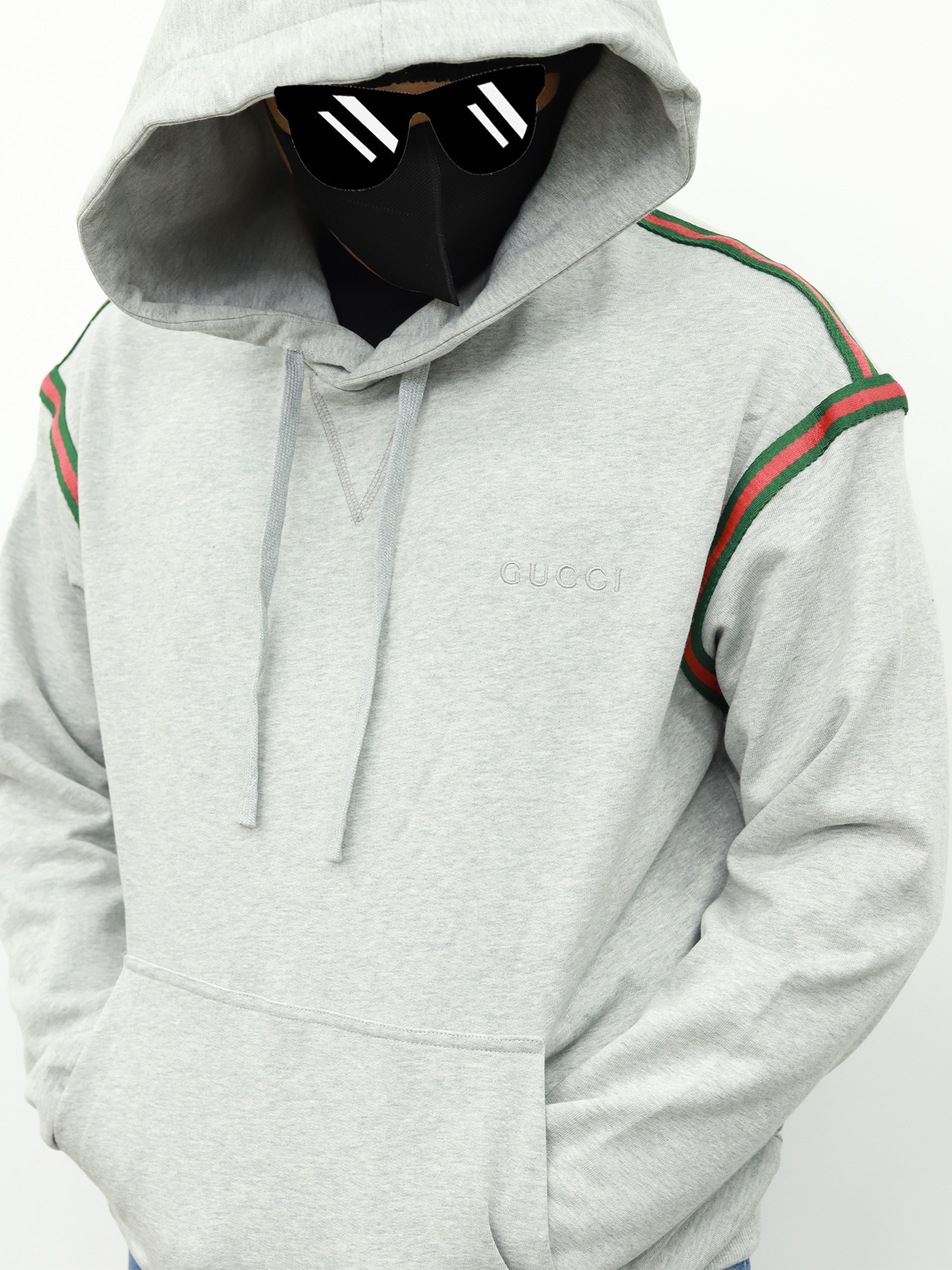 Gucci条纹连帽卫衣 灰色