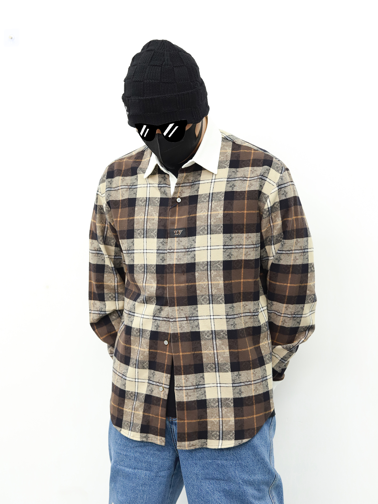 LV 格子印花衬衫 咖色