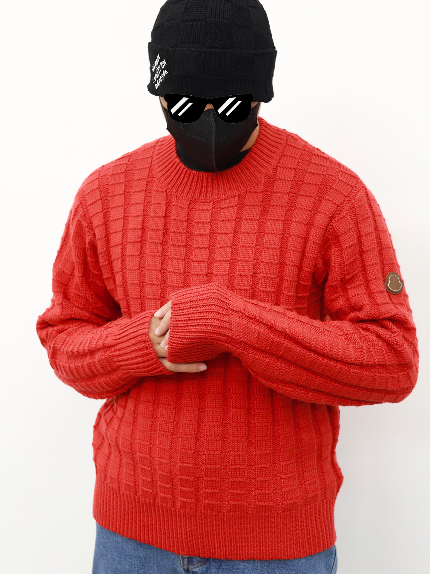 Moncler方块圆领毛衣 红色