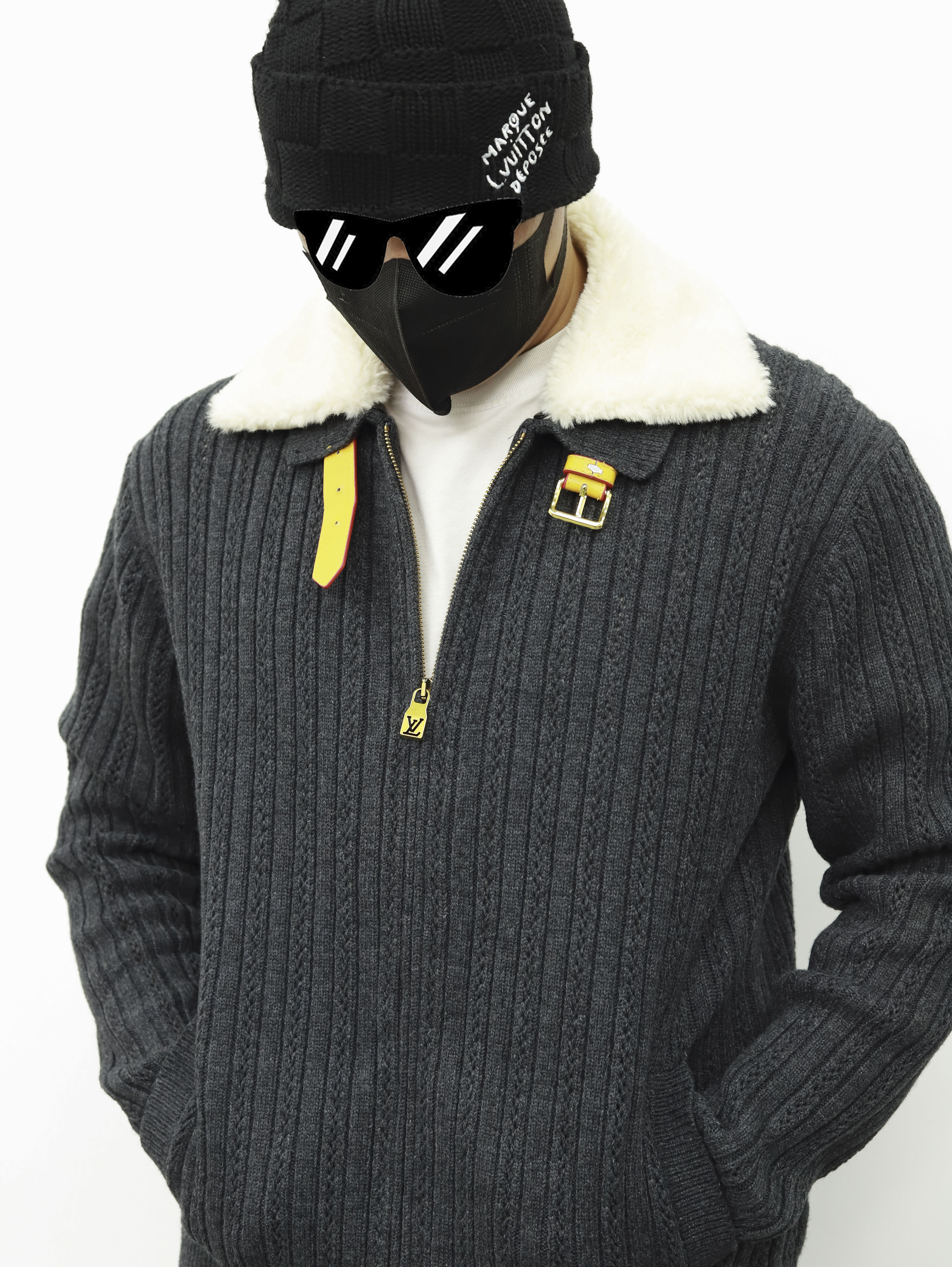 1V cashmere wool blend with wool collar jacket