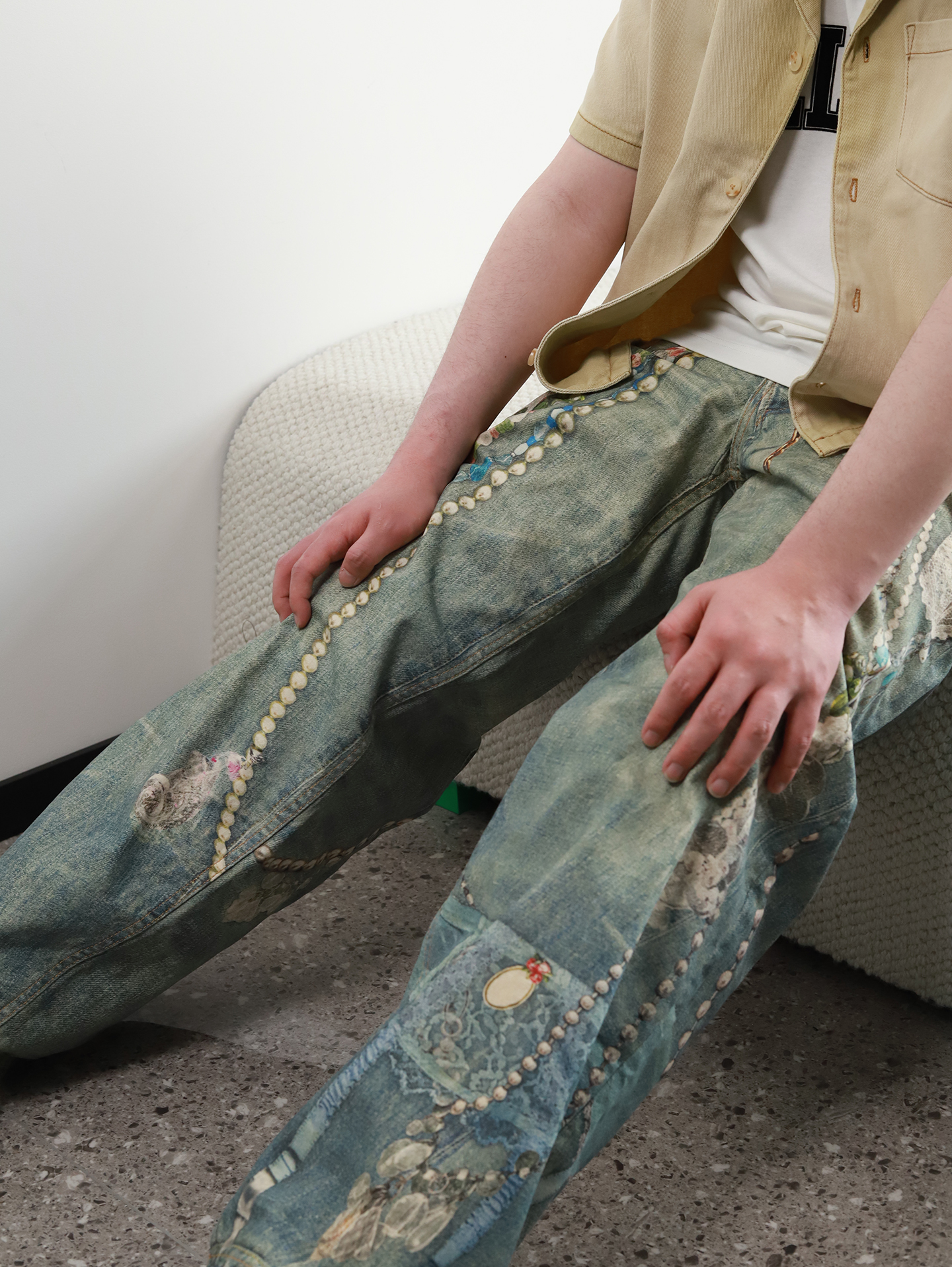 ACNE 3D printed pearl chain jeans