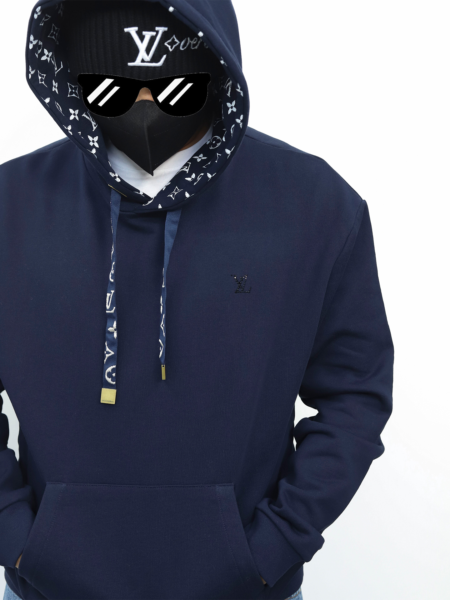 LV连帽抽绳印花卫衣 蓝色