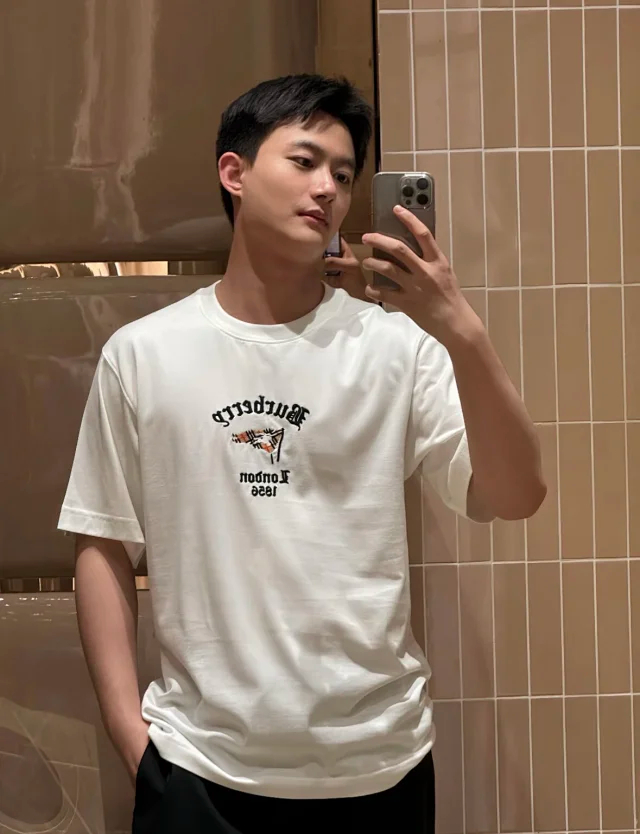 Item ID 9053 BBR Double color optional double embroidery technique round neck cotton knitted T-shirt