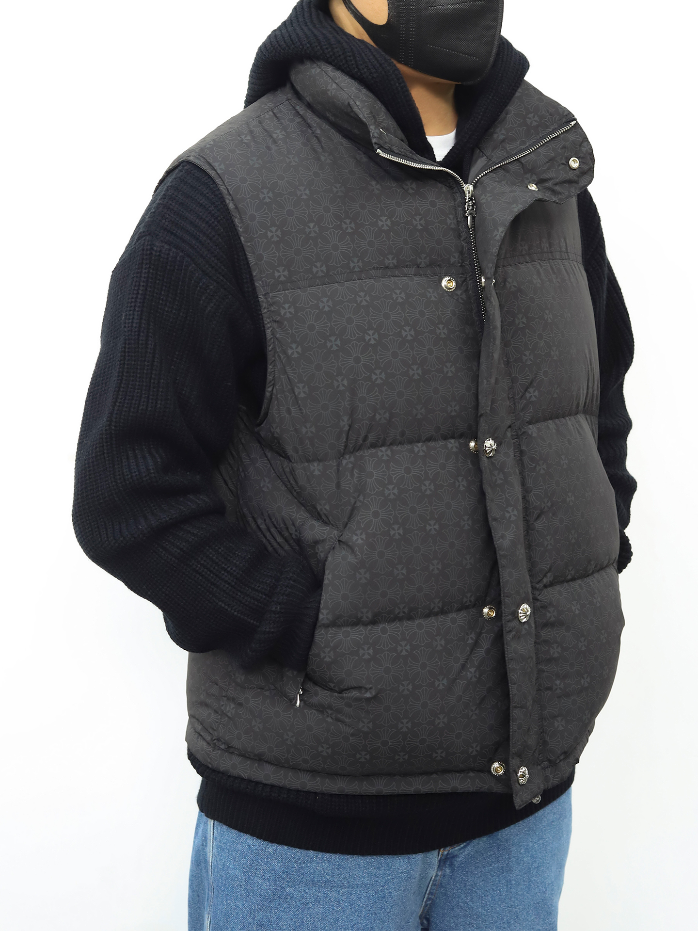 克罗心羽绒马甲 暗纹黑