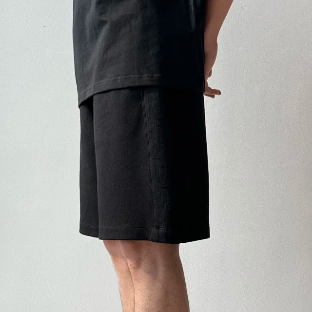 Item ID 9064 D1OR Dark Jacquard Cotton Blended Plain Knitted Oblique Printed Casual Shorts