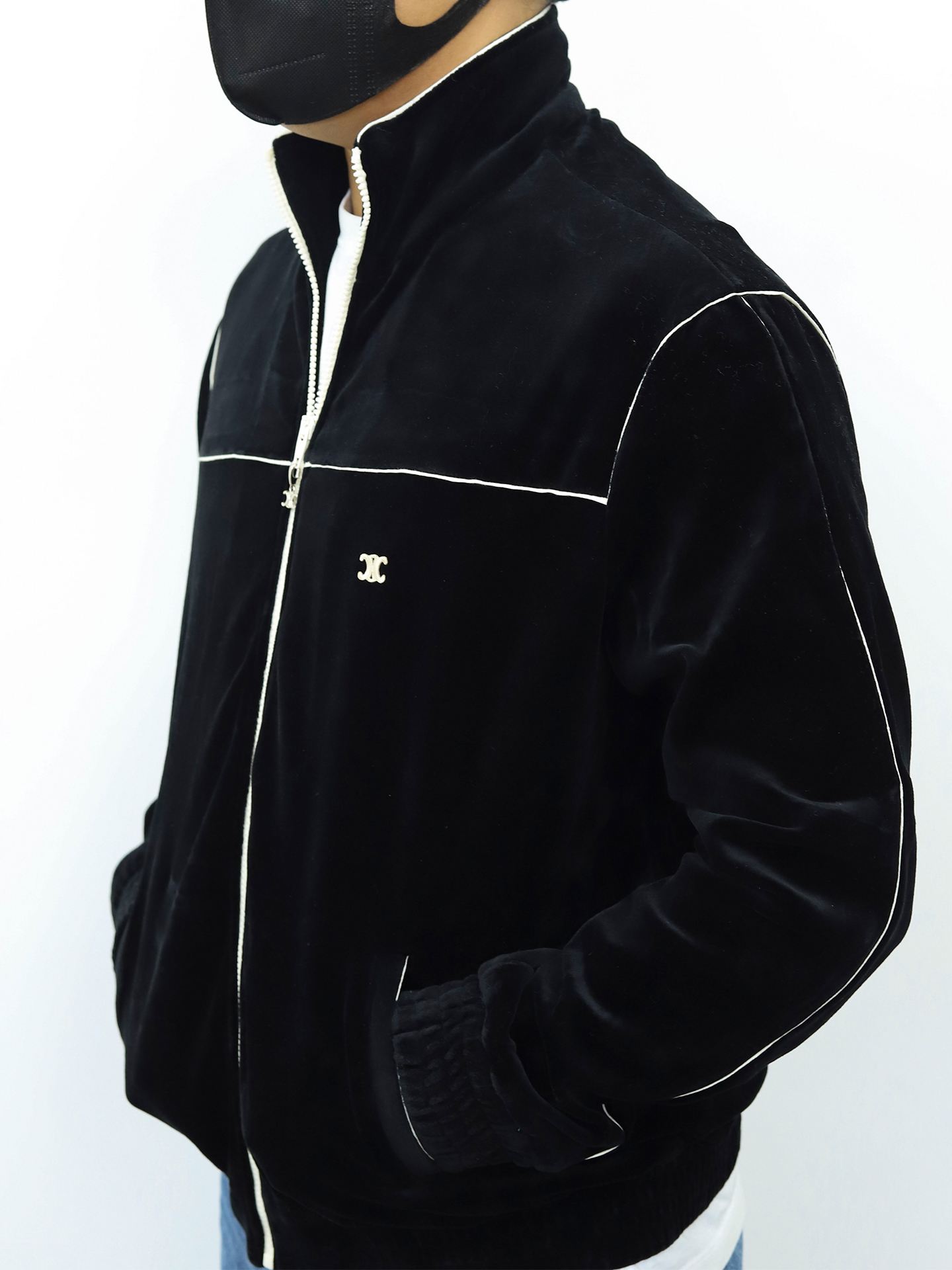 celine赛琳拉链绒感夹克 黑色