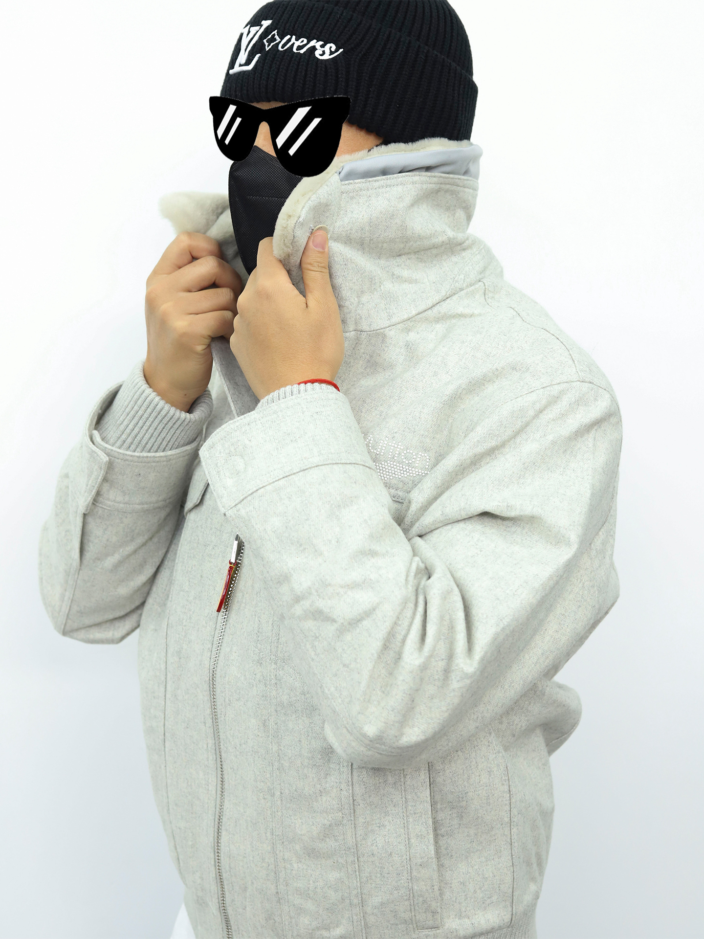 LV绒毛领子拉链外套 米白