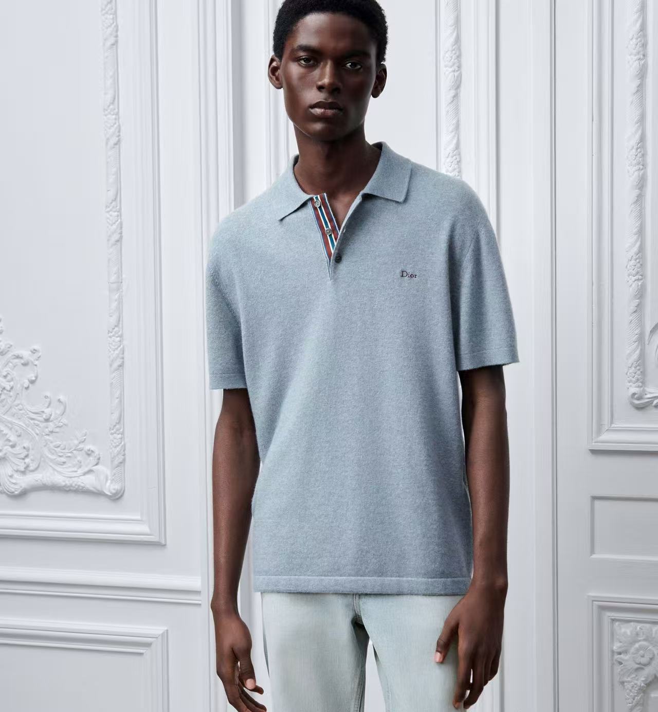 D1or wool blended knitted polo shirt
