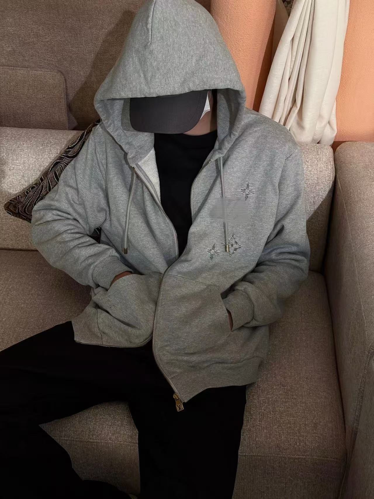 1V Fuzzy embroidery zip hoodie