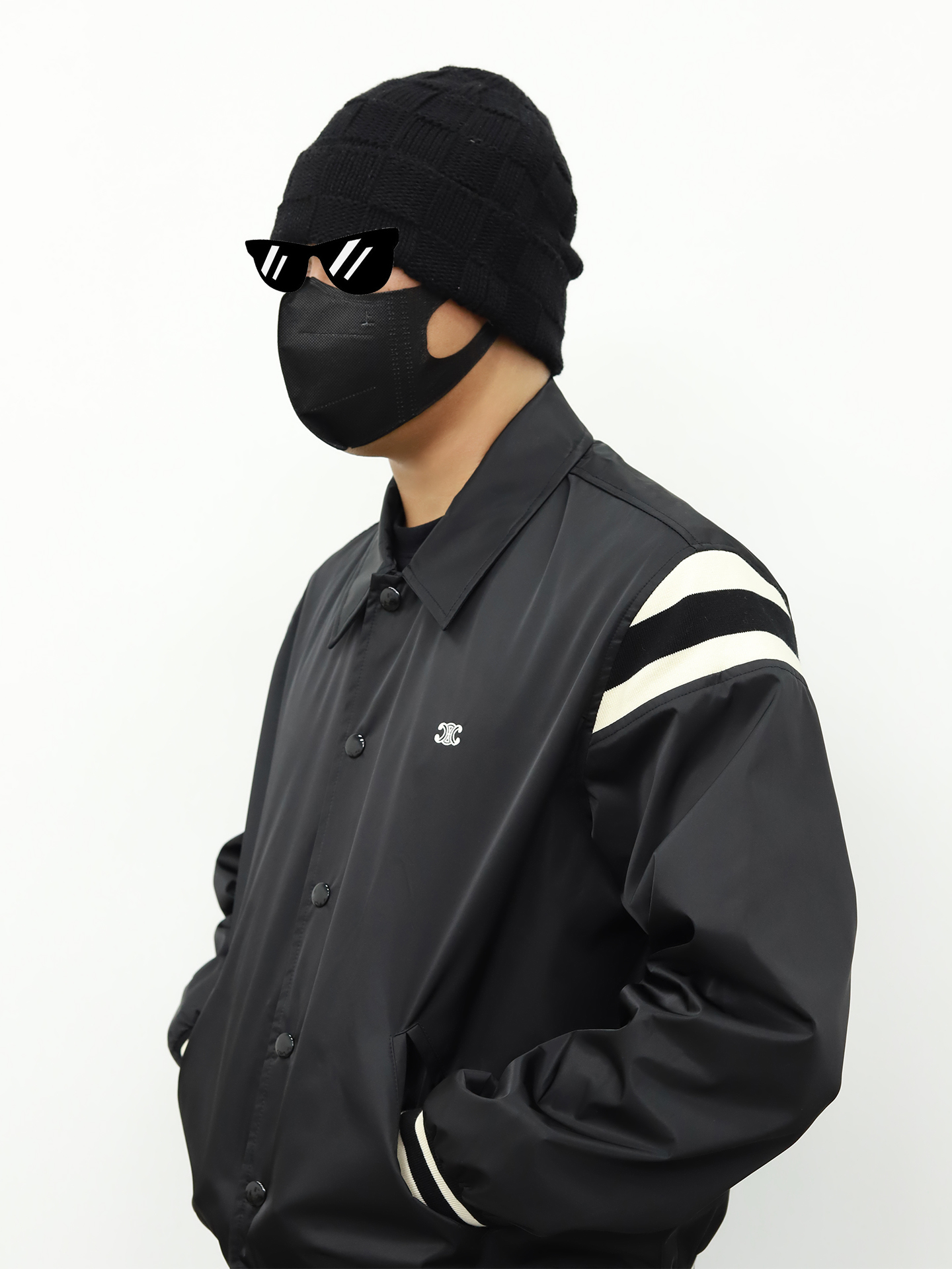 Celine 领子棒球扣子夹克 黑色