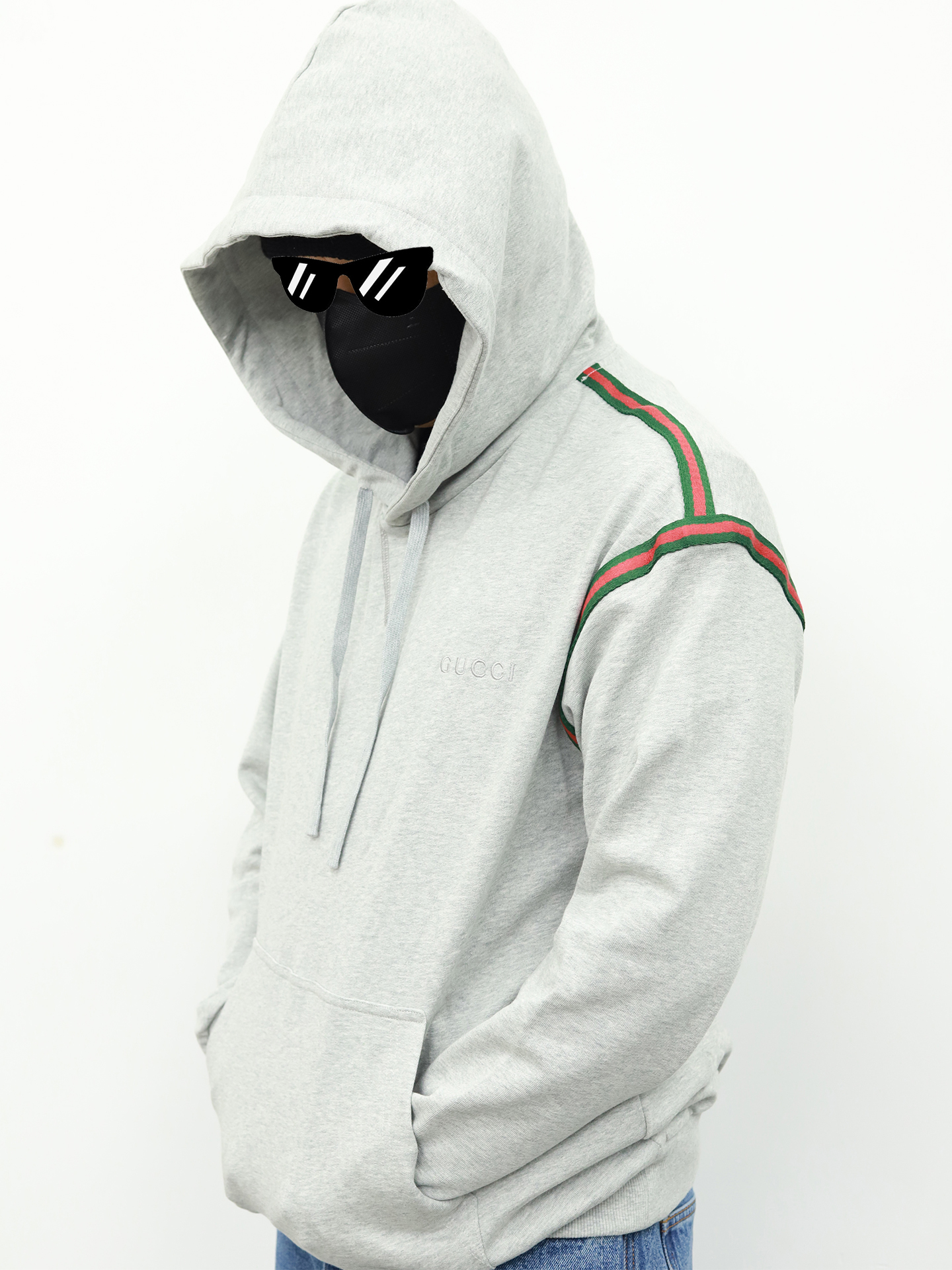 Gucci条纹连帽卫衣 灰色
