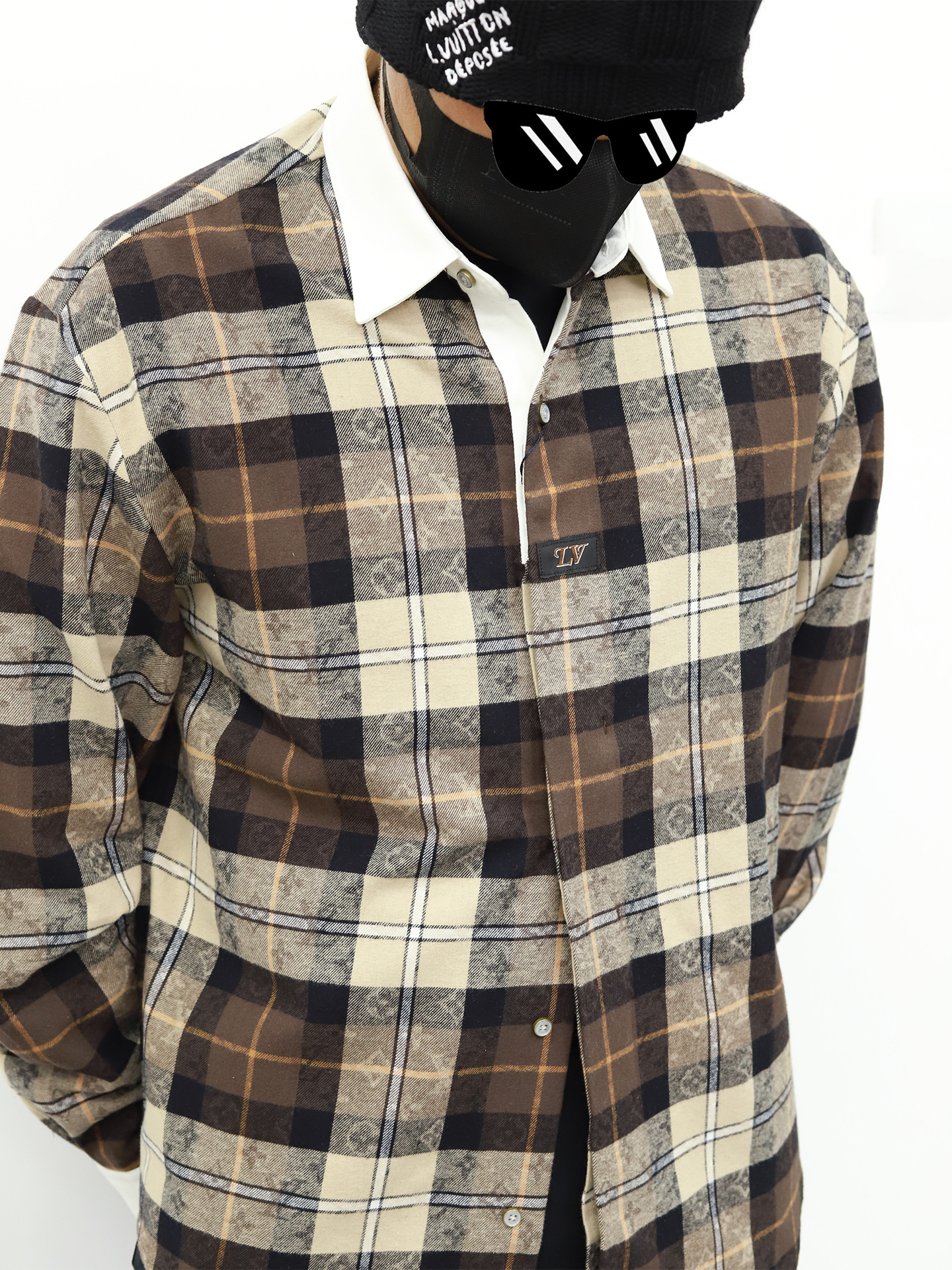 LV 格子印花衬衫 咖色