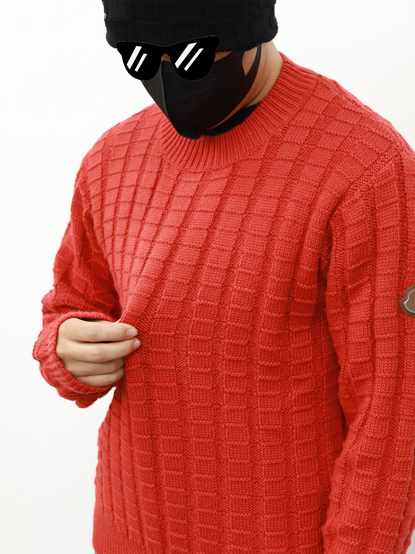 Moncler方块圆领毛衣 红色