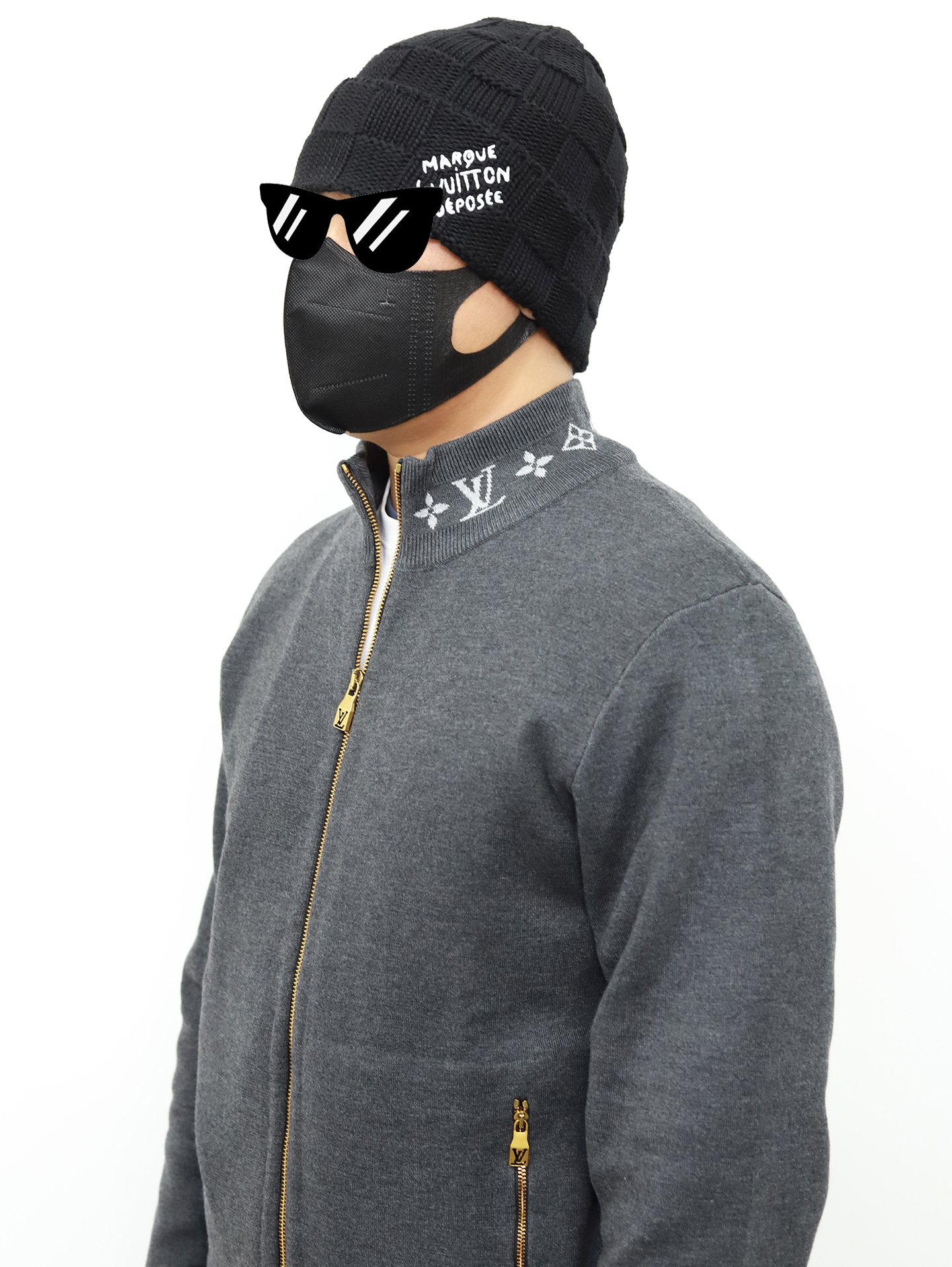 1V Knitted Collar Jacquard Zip Up