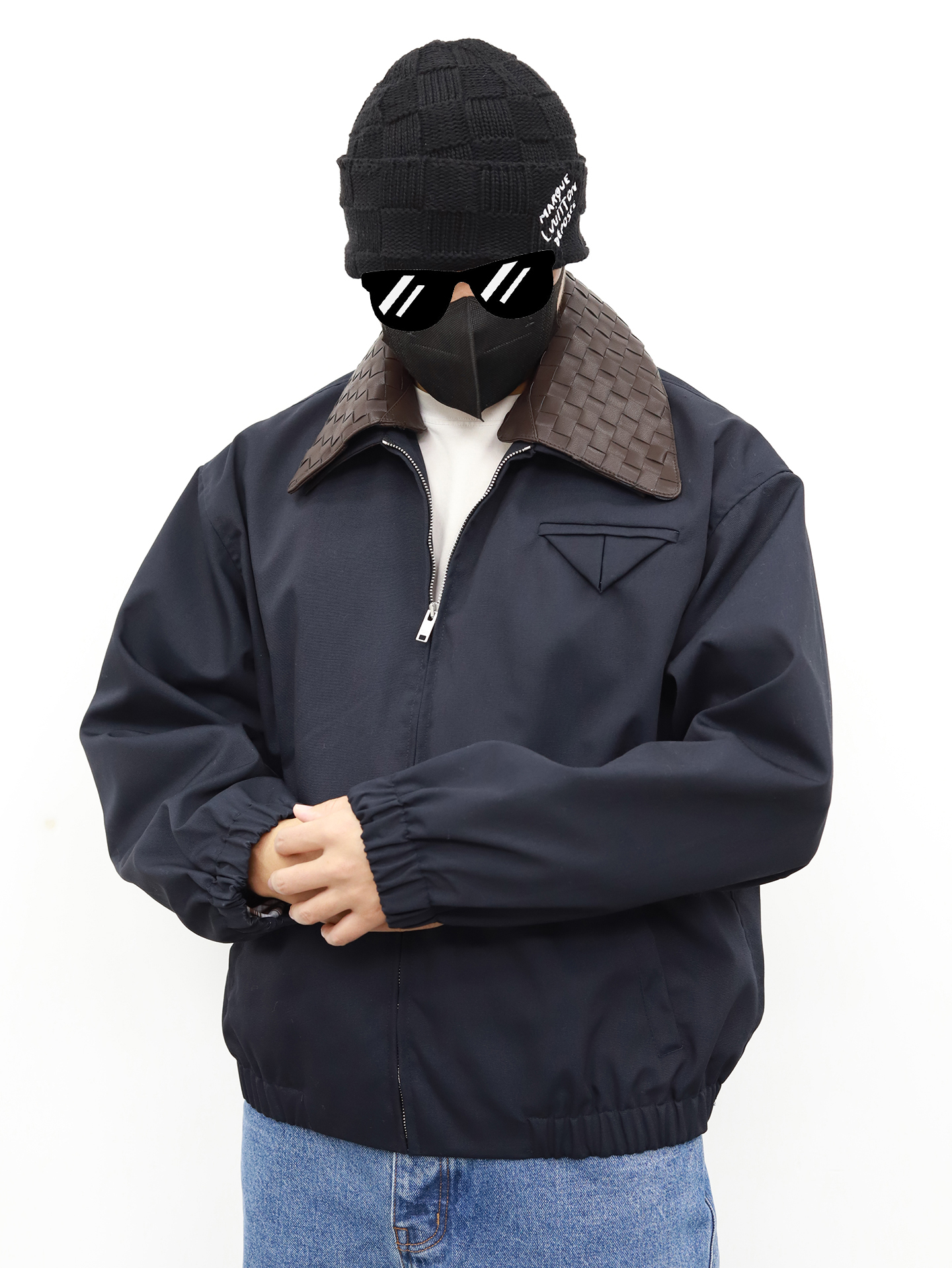 BV woven leather collar jacket