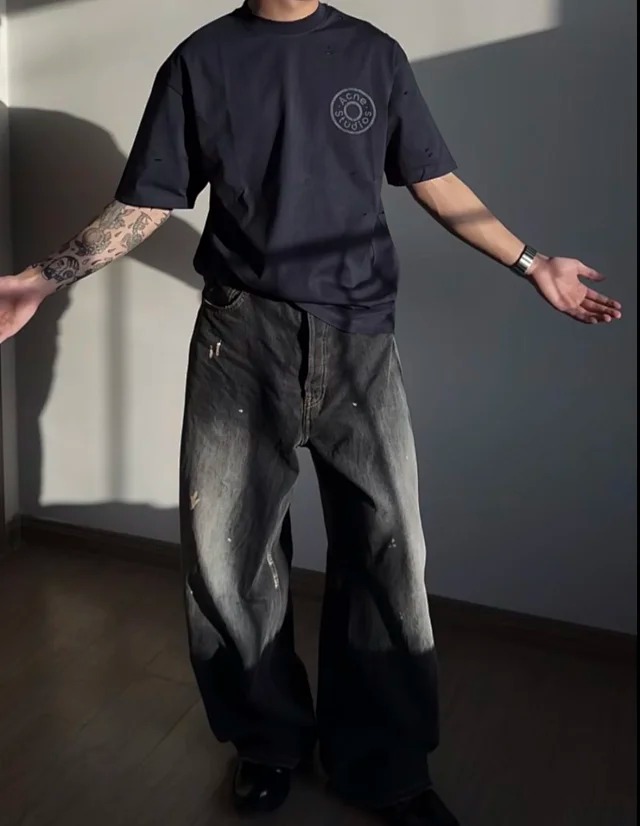 Item ID 9011 Acne FW25 logo printed distressed short sleeved shirt