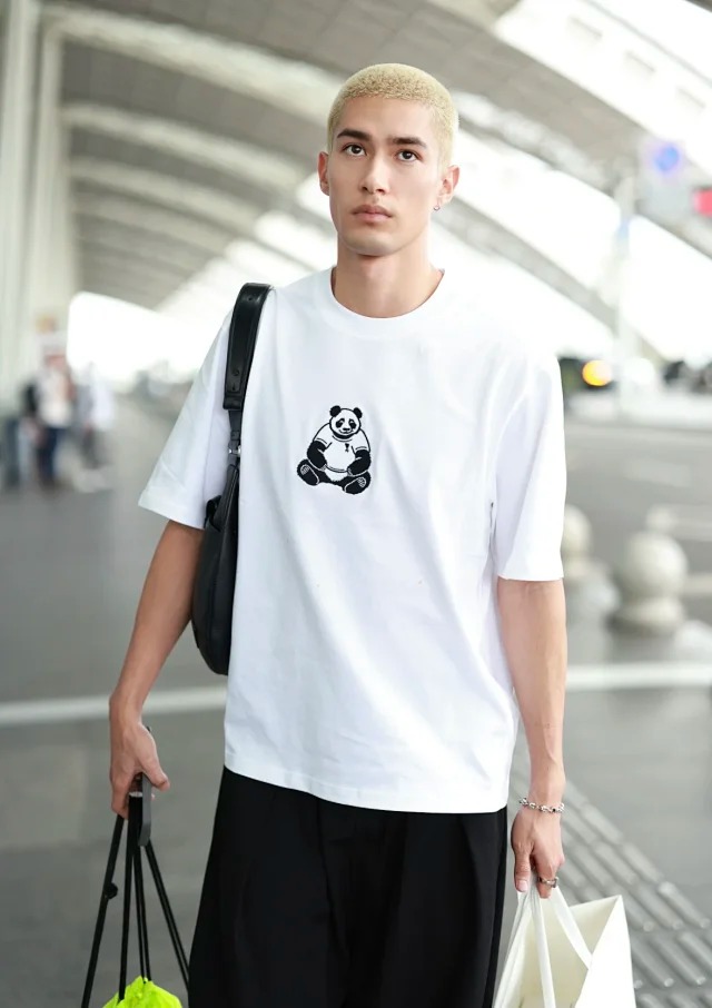 Item ID 9027 AMI Panda Embroidered Knitted Cotton Regular Round Neck Short Sleeve