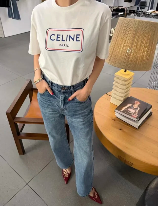 Item ID 9046 CE Imported Water based Adhesive Loose Cotton Knitted Printed Shoulder Sleeve T-shirt