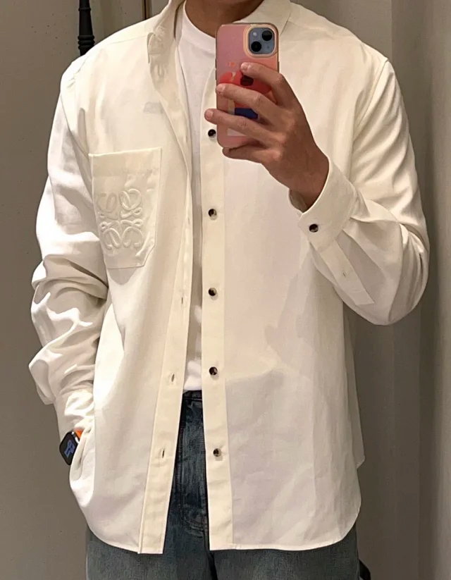 Item ID 9104 LOE SS26 80_Lysell + 20_Polyester Unique wood pulp fiber texture, lapel, button chest pocket, logo embroidery, long-sleeved shirt, loose version, men's style