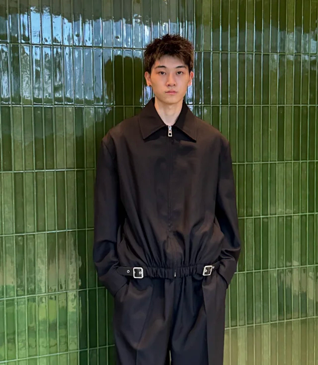 Item ID 9103 LOE FW25 runway collection full set of hardware mold opening custom brand leather label, wool silk belt, lapel, pure color zipper opening jacket