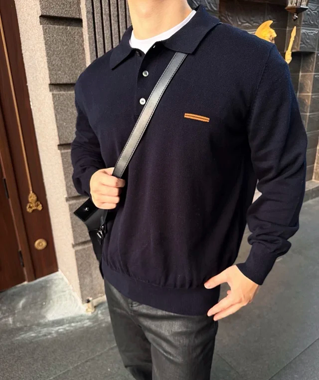Item ID 9120 Zegna high count fixed dye fabric island cotton knitted Polo long sleeved autumn and winter collection