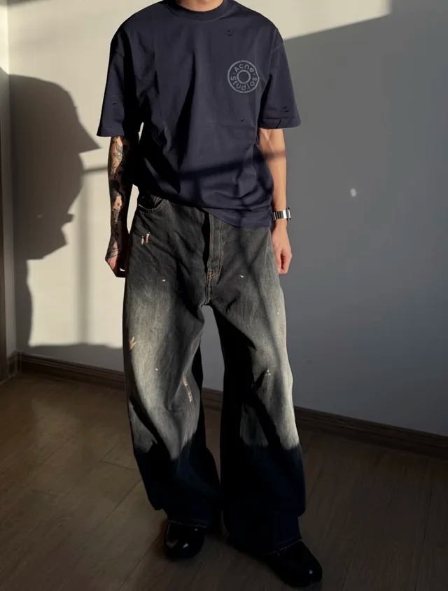 Item ID 9011 Acne FW25 logo printed distressed short sleeved shirt