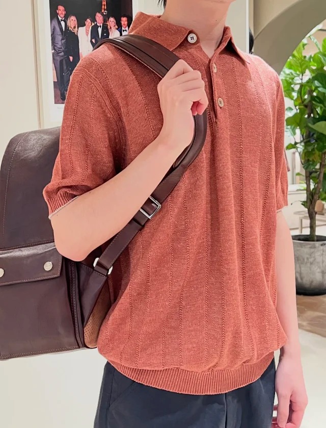 Item ID 9028 BC Two Color Brunello Cucinelli SS26 15% Linen Blended Wide Ribbed Cotton Hemp Knitted Polo Shirt Standard Edition Men's Edition