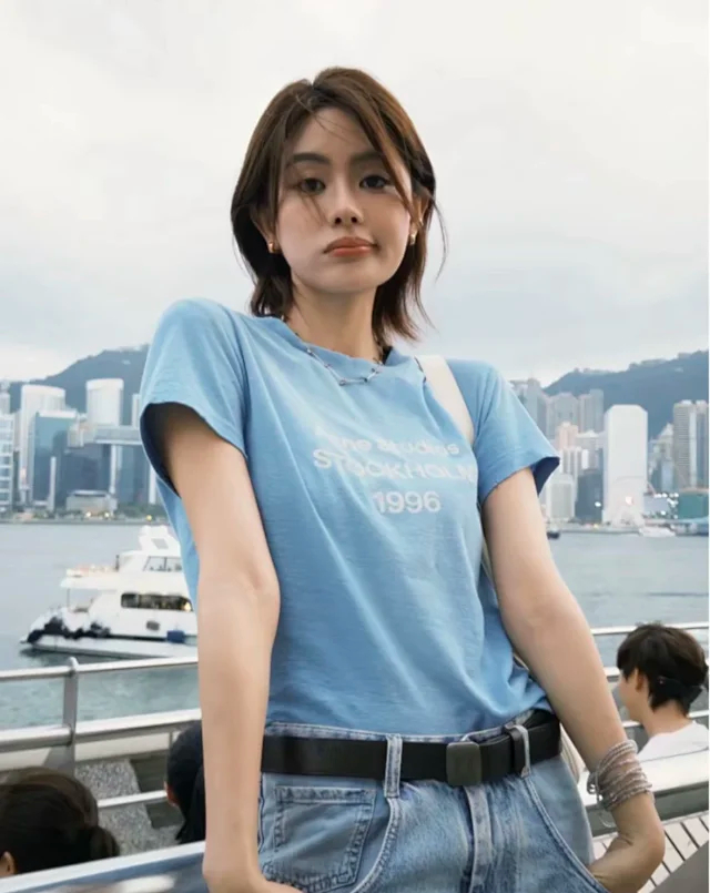 Item ID 9075 Acne Lazy Style 1996 Series Classic Logo Printed Short Slimming T-shirt Unisex