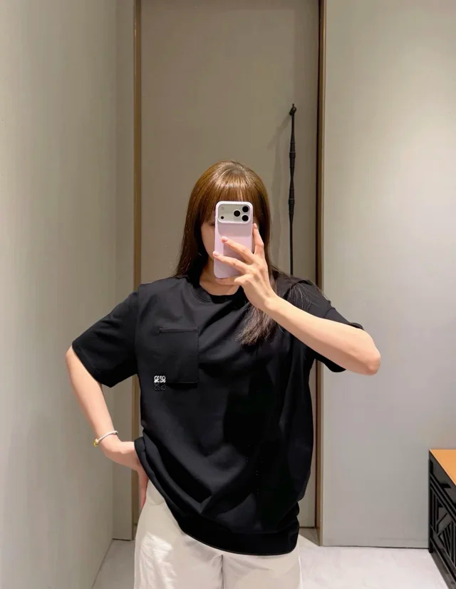 Item ID 9086 LOE Two Color Fixed Dyeing Yarn Precollection Series Cotton Solid Color Short Sleeve T-shirt Loose Edition