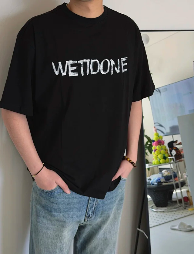 Item ID 9087 WE11DONE SS26 Imported Adhesive Material Fun Hand drawn Logo Soft Short sleeved T-shirt