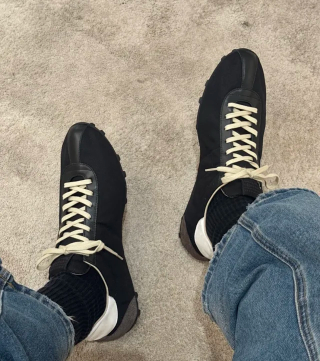 Item ID 9090 Maison Margiela Sprinters calf leather studded contrasting round toe lace up low cut athletic training shoes