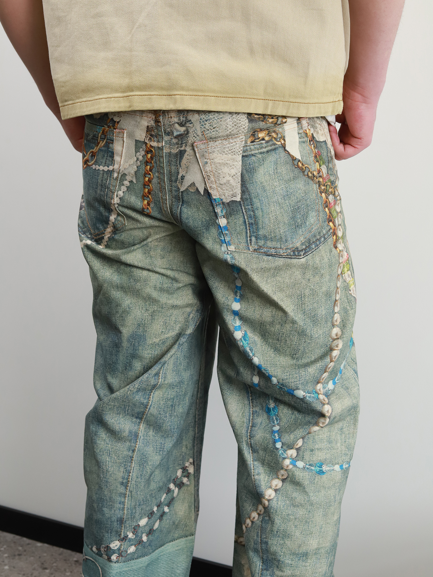 ACNE 3D printed pearl chain jeans