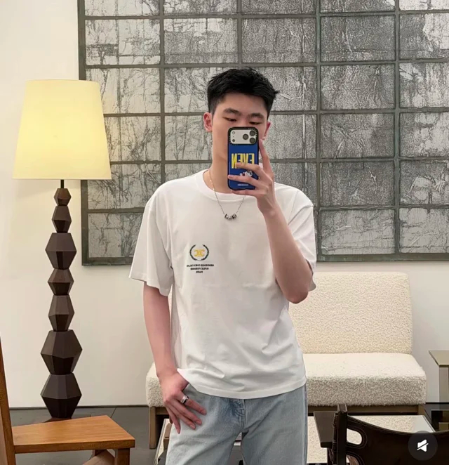 Item ID 9085 CHANE1 Suede Soft Long staple Cotton Fabric Round Neck Logo Embroidered Short Sleeve T-shirt