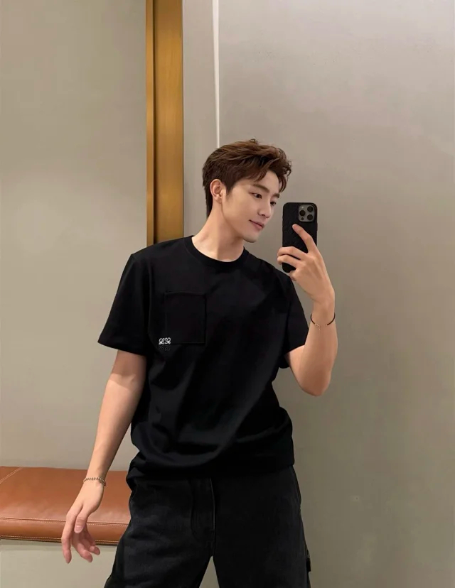 Item ID 9086 LOE Two Color Fixed Dyeing Yarn Precollection Series Cotton Solid Color Short Sleeve T-shirt Loose Edition