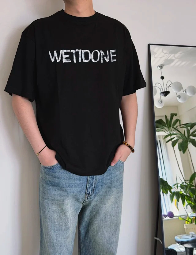 Item ID 9087 WE11DONE SS26 Imported Adhesive Material Fun Hand drawn Logo Soft Short sleeved T-shirt