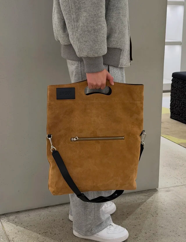 Item ID 9088 LOE Bob special structure hand-held hollowshoulder bag imported thick suede foldable design leather patch cowhide