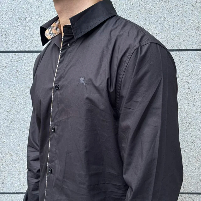 Item ID 9098 BBR Battle Horse Embroidery Dye-to-Color Yarn 40-Count Mercerized Twill SS26 Long-Sleeve Checkered Rolled-Edge Cotton Poplin Shirt
