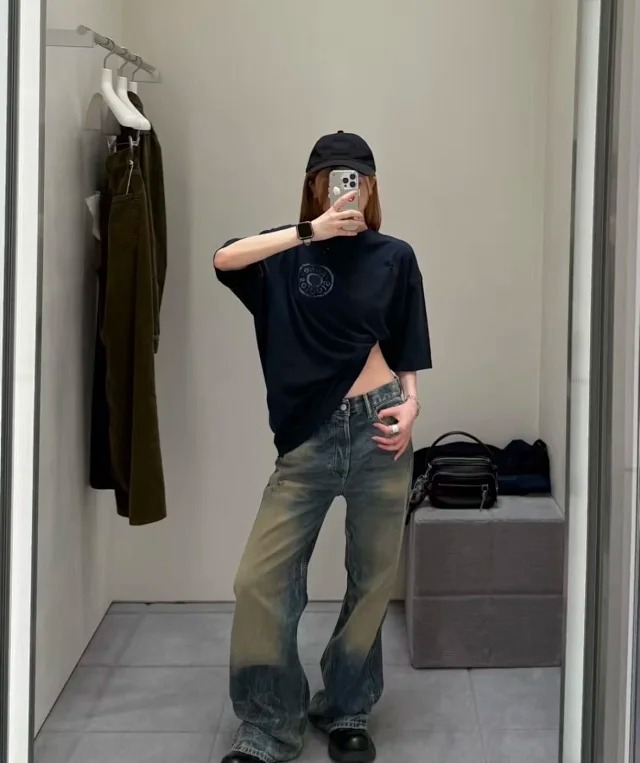 Item ID 9011 Acne FW25 logo printed distressed short sleeved shirt