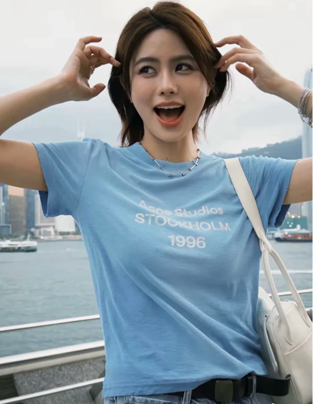 Item ID 9075 Acne Lazy Style 1996 Series Classic Logo Printed Short Slimming T-shirt Unisex