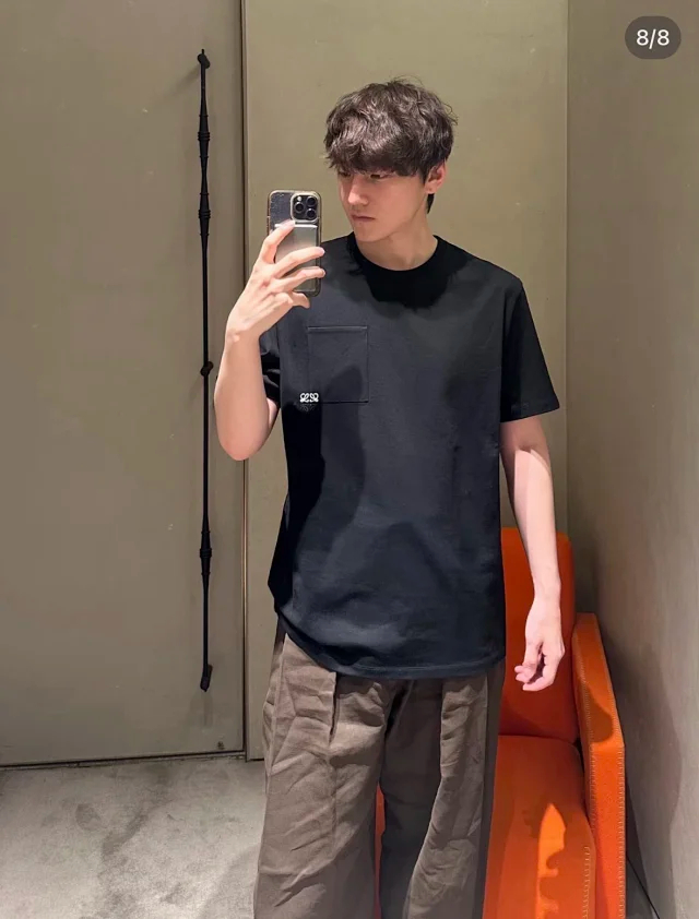 Item ID 9086 LOE Two Color Fixed Dyeing Yarn Precollection Series Cotton Solid Color Short Sleeve T-shirt Loose Edition