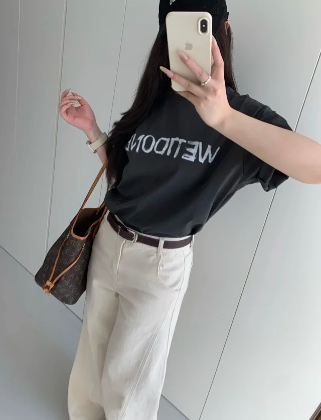 Item ID 9087 WE11DONE SS26 Imported Adhesive Material Fun Hand drawn Logo Soft Short sleeved T-shirt
