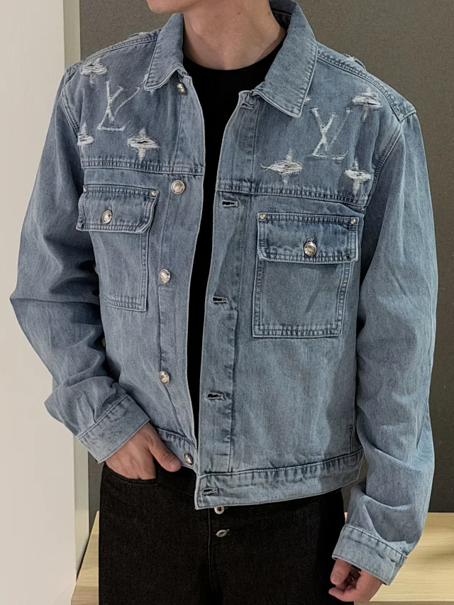 Item ID 9113 1V High-end custom FW26 Logo single-breasted lapel pocket long-sleeved denim jacket